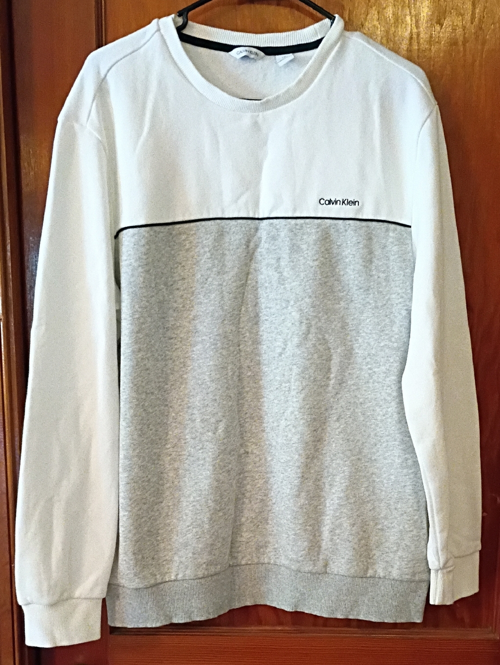 Calvin Klein White and Heather Gray Colorblock Crewneck Sweatshirt